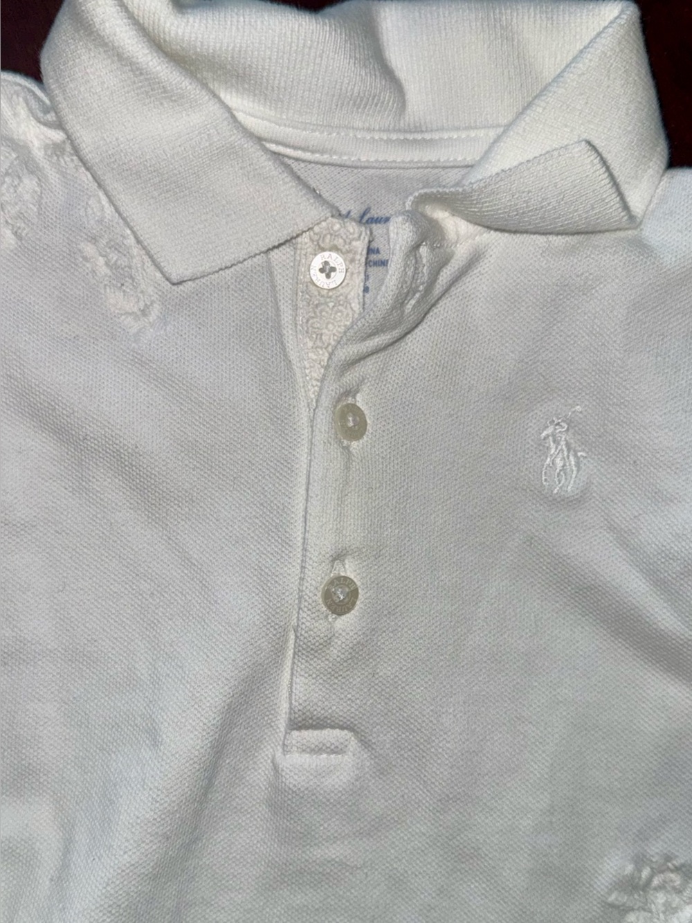 Ralph Lauren Baby Girls White Polo Dress | Eyelet Ruffle Hem | 18M | EUC - Picture 3 of 7